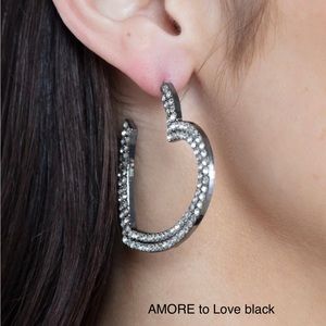 NEW In package Paparazzi gunmetal open heart earrings with white rhinestones